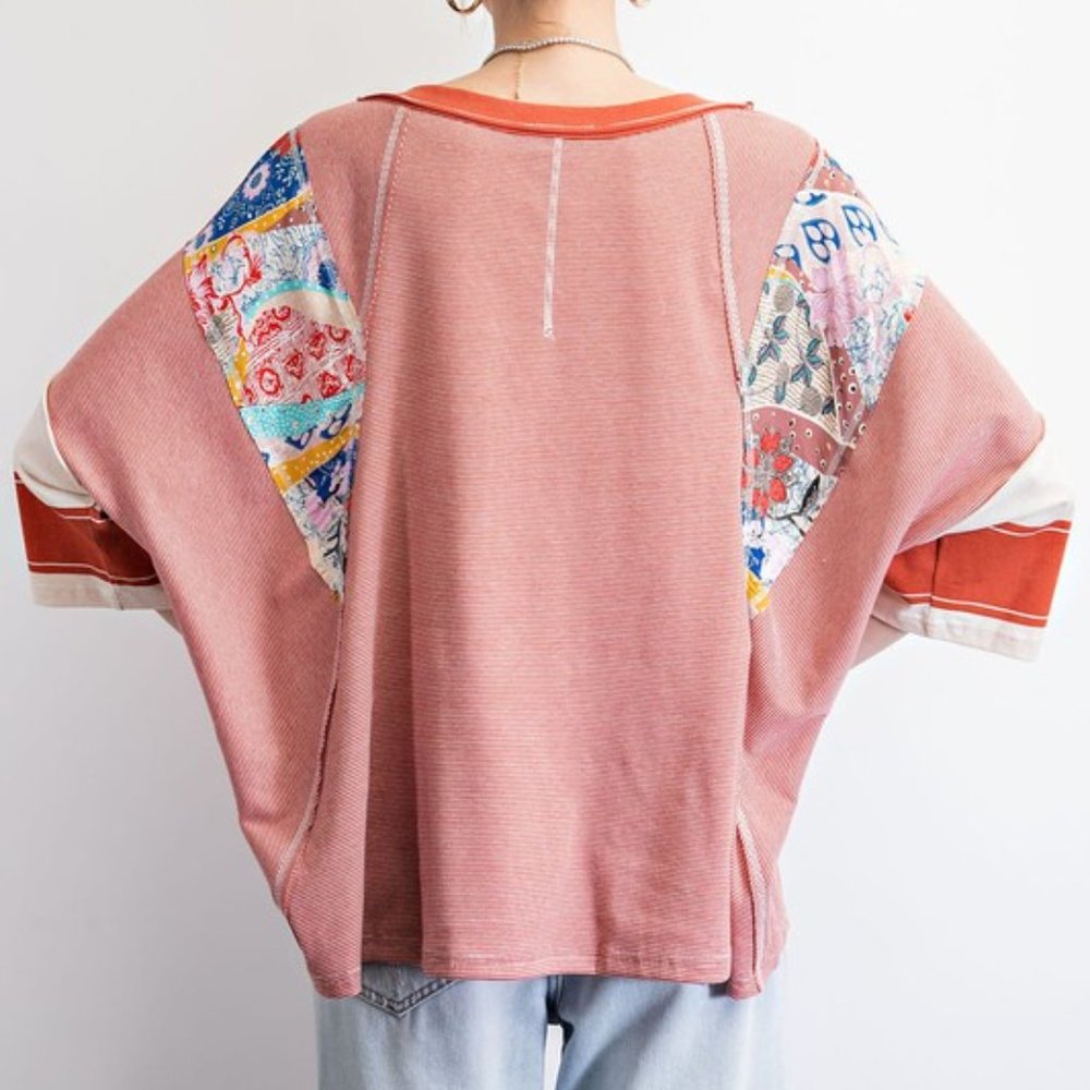 Easel Multicolor Patchwork Short Sleeve Tee - Picture 5 of 5